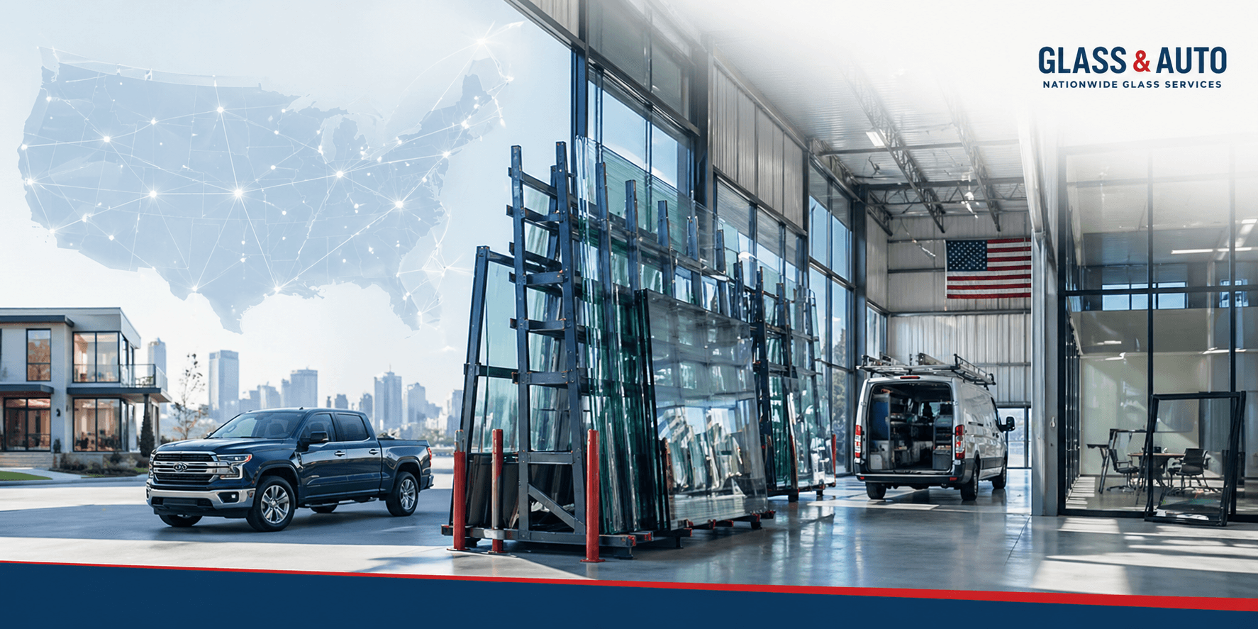Glass & Auto nationwide network — partner facilities and service vehicles across the United States